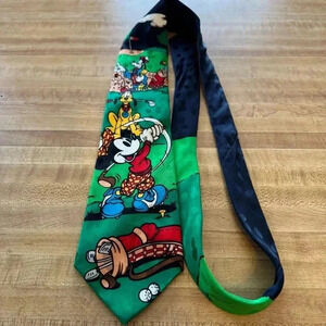 Mickey Mouse & Friends 100% Silk Men's Tie Golf Goofy Pluto Disney Store Vintage